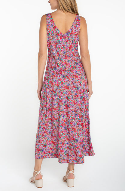 Liverpool Sleeveless Ruffle Floral Midi Dress