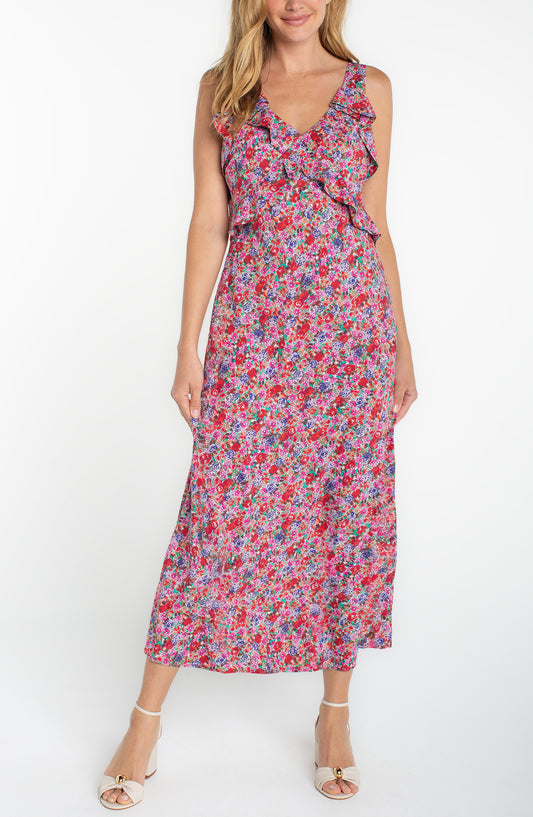 Liverpool Sleeveless Ruffle Floral Midi Dress
