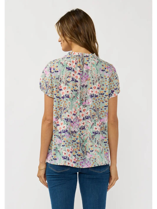 Lilac Whisper Flutter Sleeve Blouse