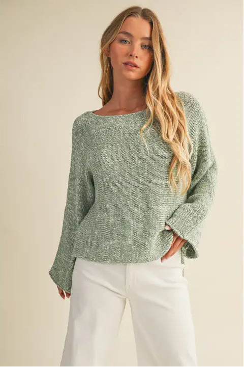 Muted Mint Contrast Trim Sweater