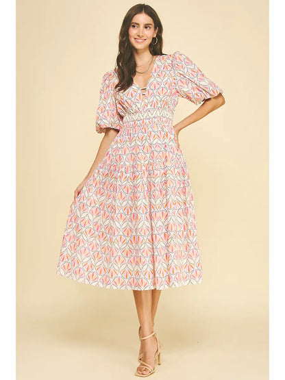 Prism Paradise Puff Sleeve Midi