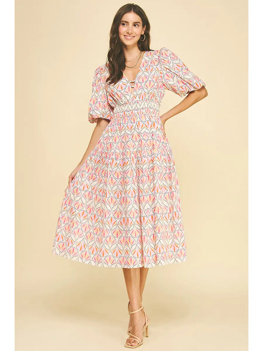 Prism Paradise Puff Sleeve Midi