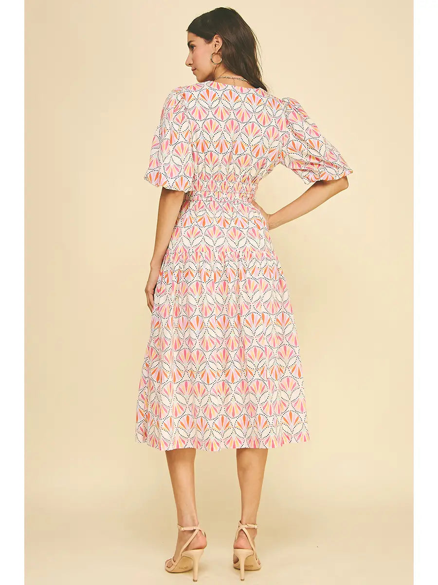 Prism Paradise Puff Sleeve Midi