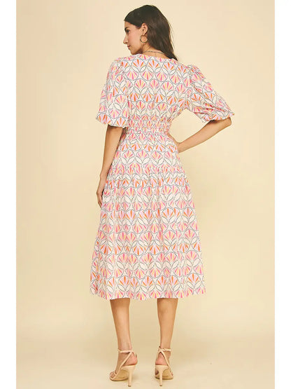 Prism Paradise Puff Sleeve Midi