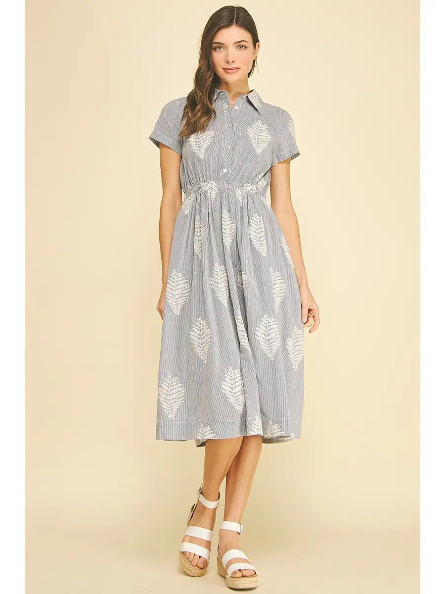 Leaf Embroidered Midi Dress