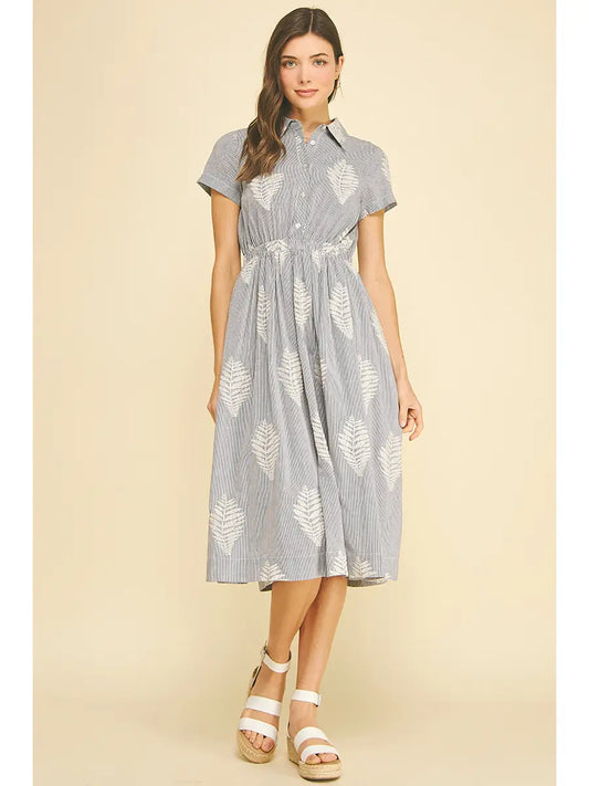 Leaf Embroidered Midi Dress