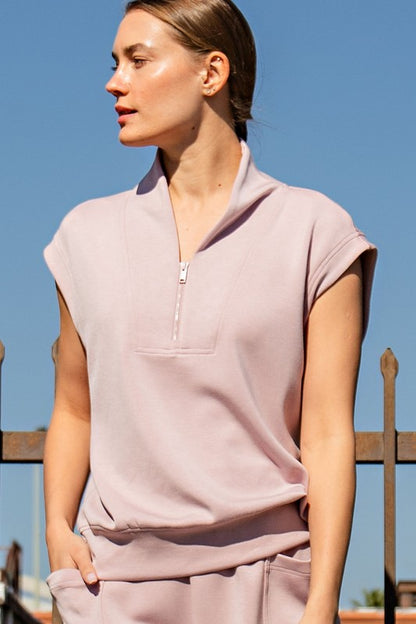 Pink Quarter Zip Soft Knit Tank -front