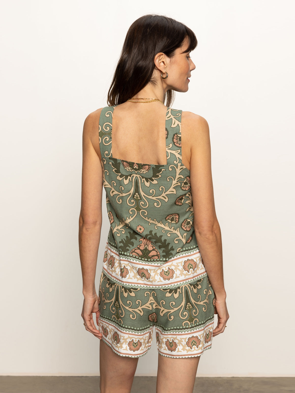 Sanctuary Button Back Floral Cami Olive Green