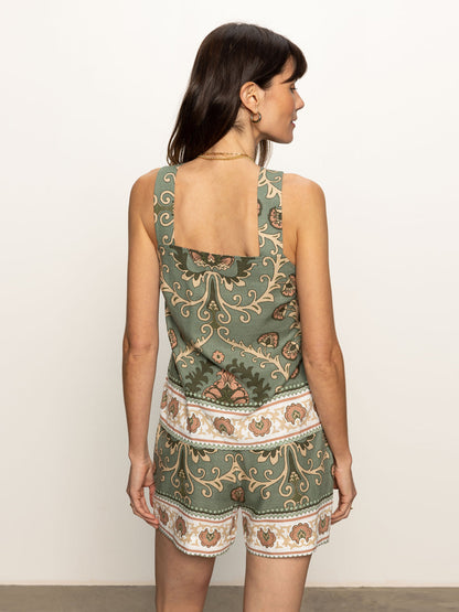Sanctuary Button Back Floral Cami Olive Green