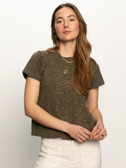 Sanctuary Embroidered Perfect Tee Olive Green
