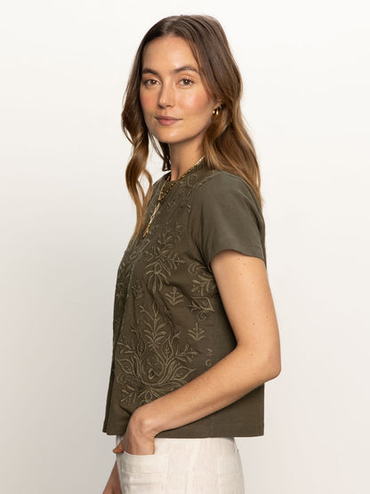 Sanctuary Embroidered Perfect Tee Olive Green