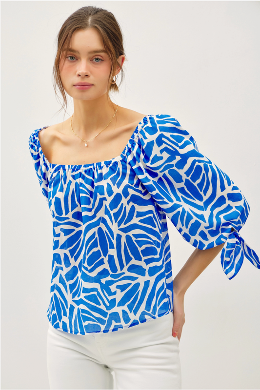 Blue Breeze Tie Sleeve Blouse