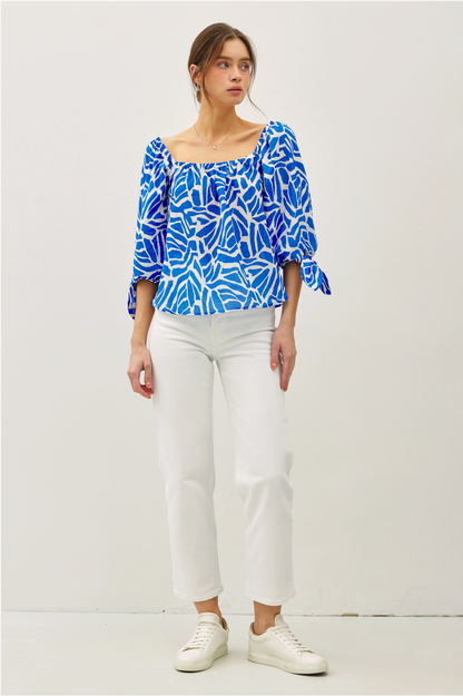 Blue Breeze Tie Sleeve Blouse