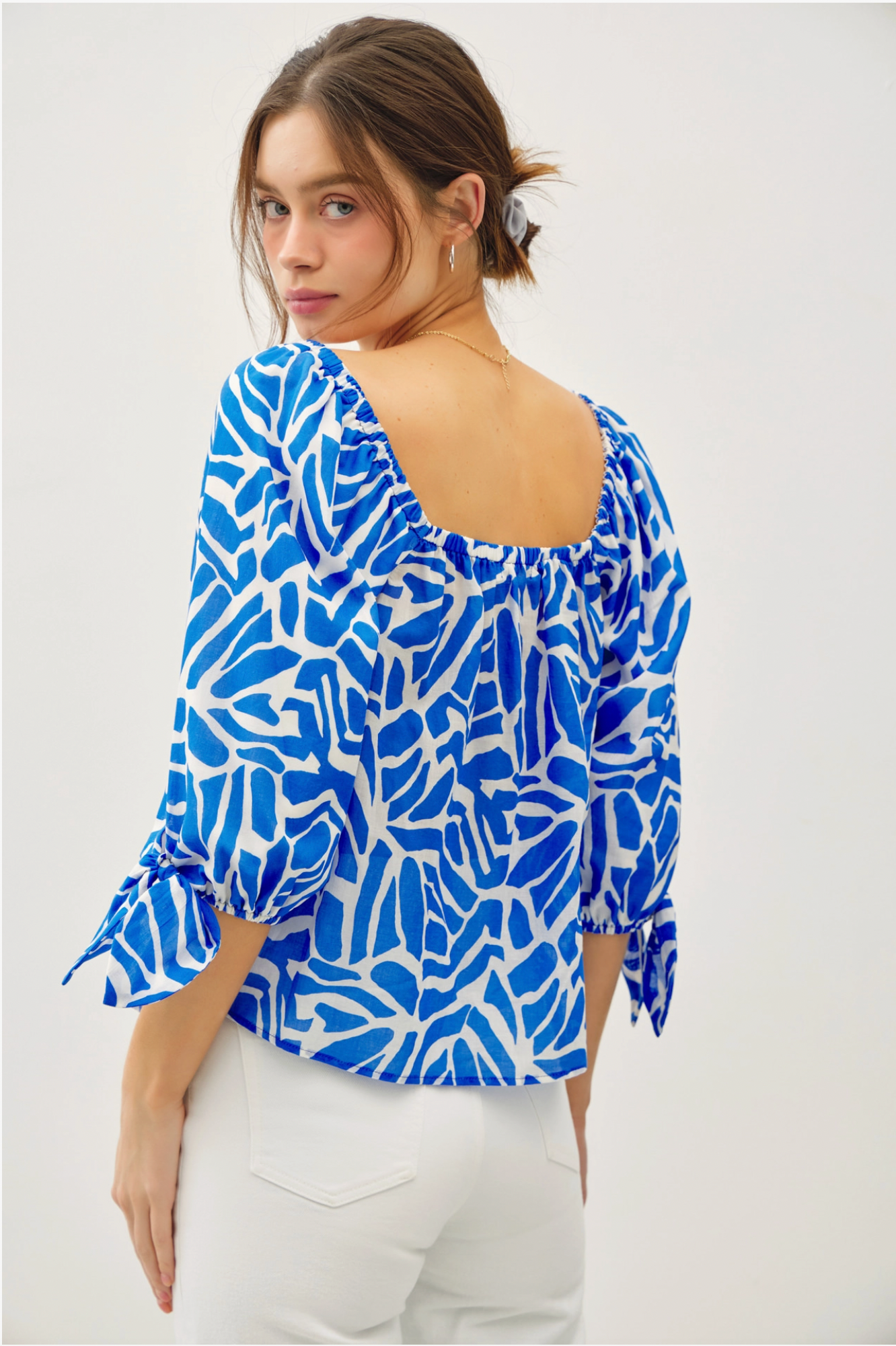 Blue Breeze Tie Sleeve Blouse