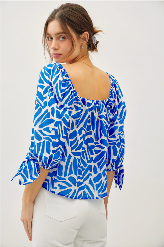 Blue Breeze Tie Sleeve Blouse