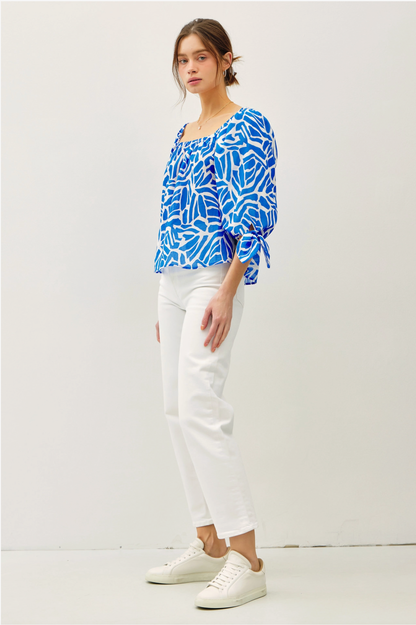 Blue Breeze Tie Sleeve Blouse