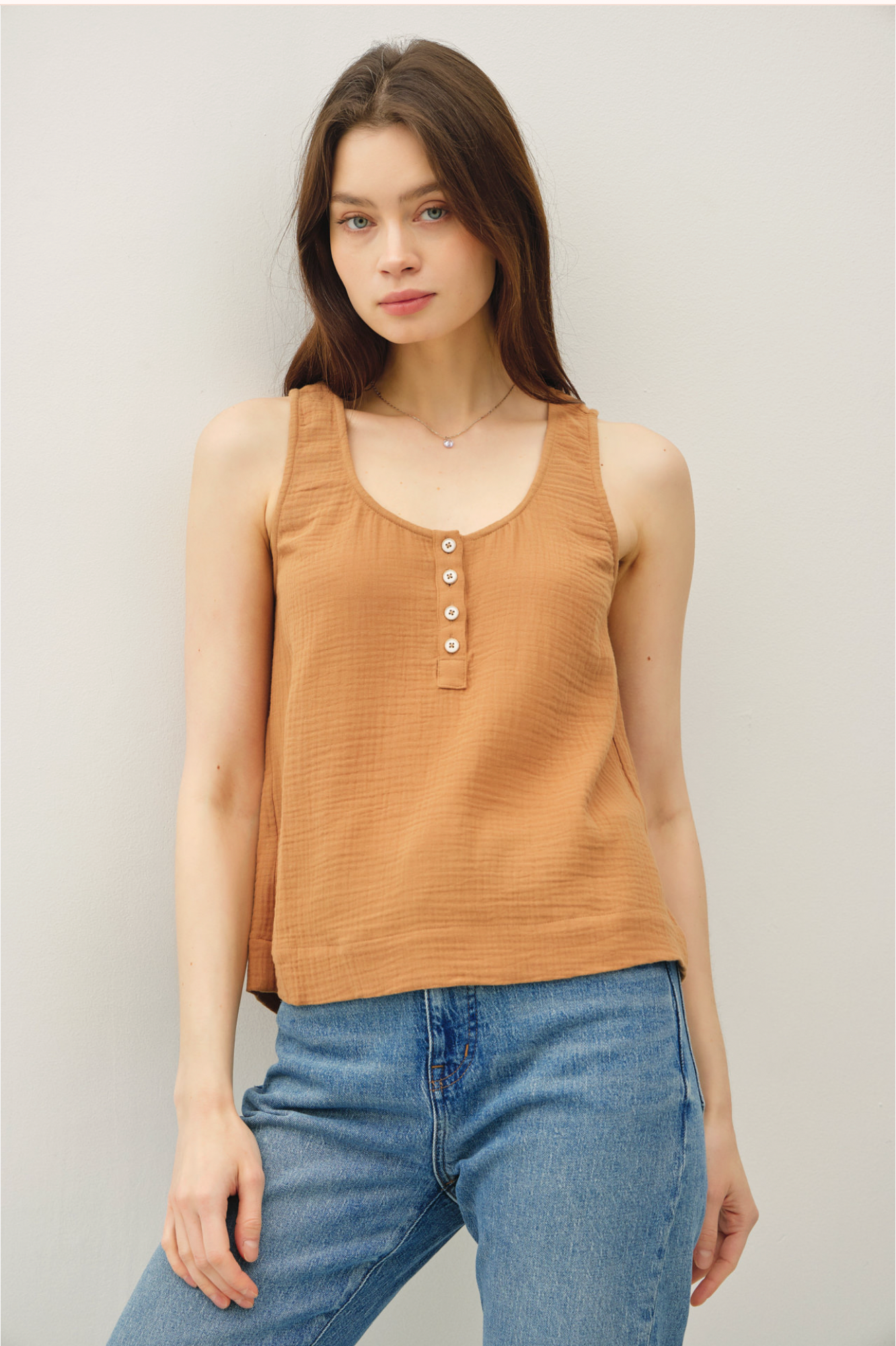 Cotton Gauze Button Front Tank