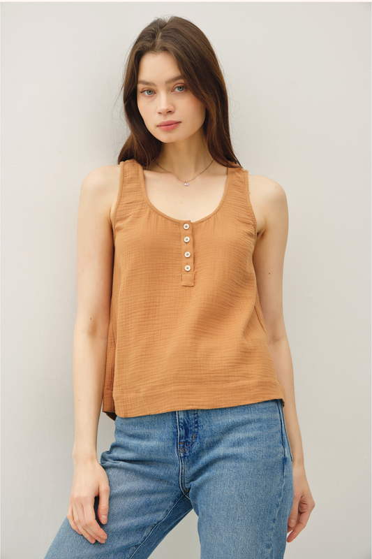 Cotton Gauze Button Front Tank
