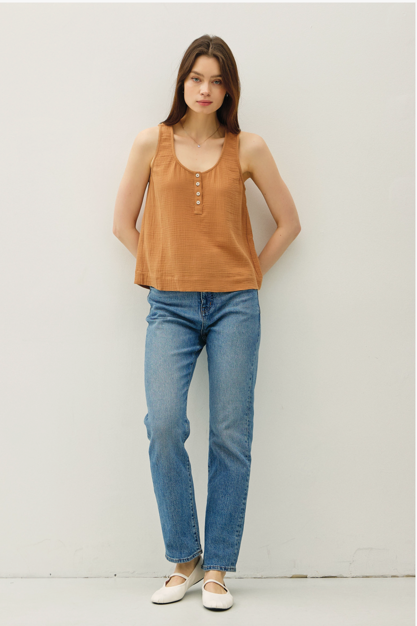 Cotton Gauze Button Front Tank