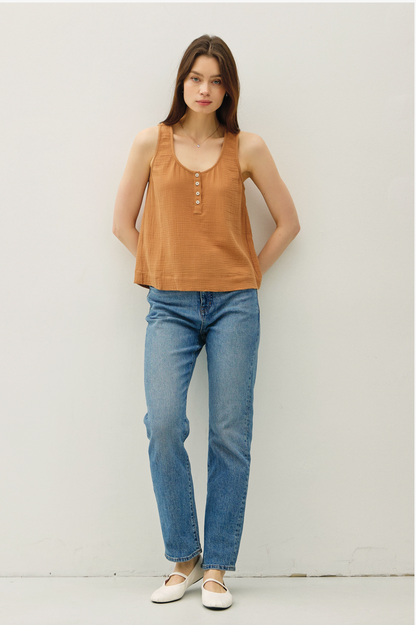 Cotton Gauze Button Front Tank