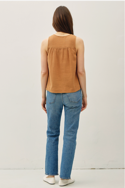 Cotton Gauze Button Front Tank