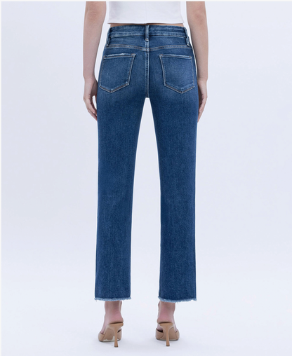 High Rise Slim Straight Slant Hem Denim