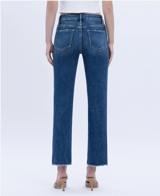 High Rise Slim Straight Slant Hem Denim