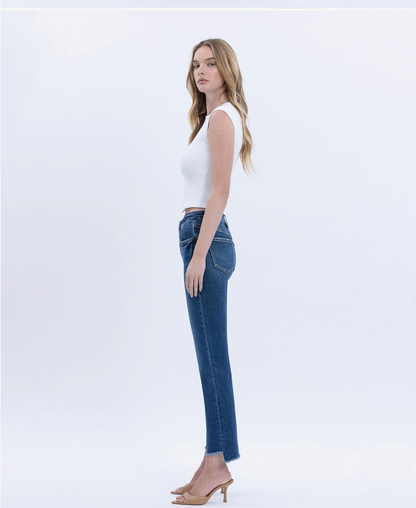 High Rise Slim Straight Slant Hem Denim