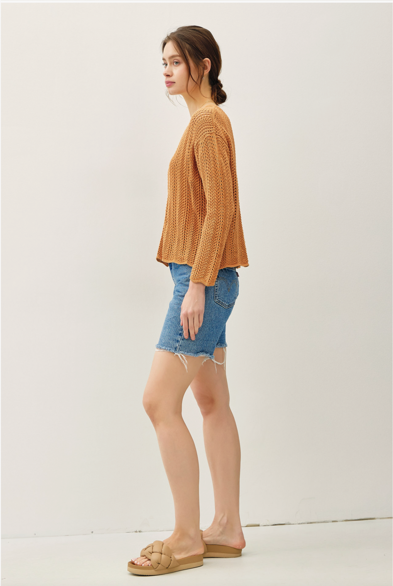 Textured Crochet V-Neck Pullover