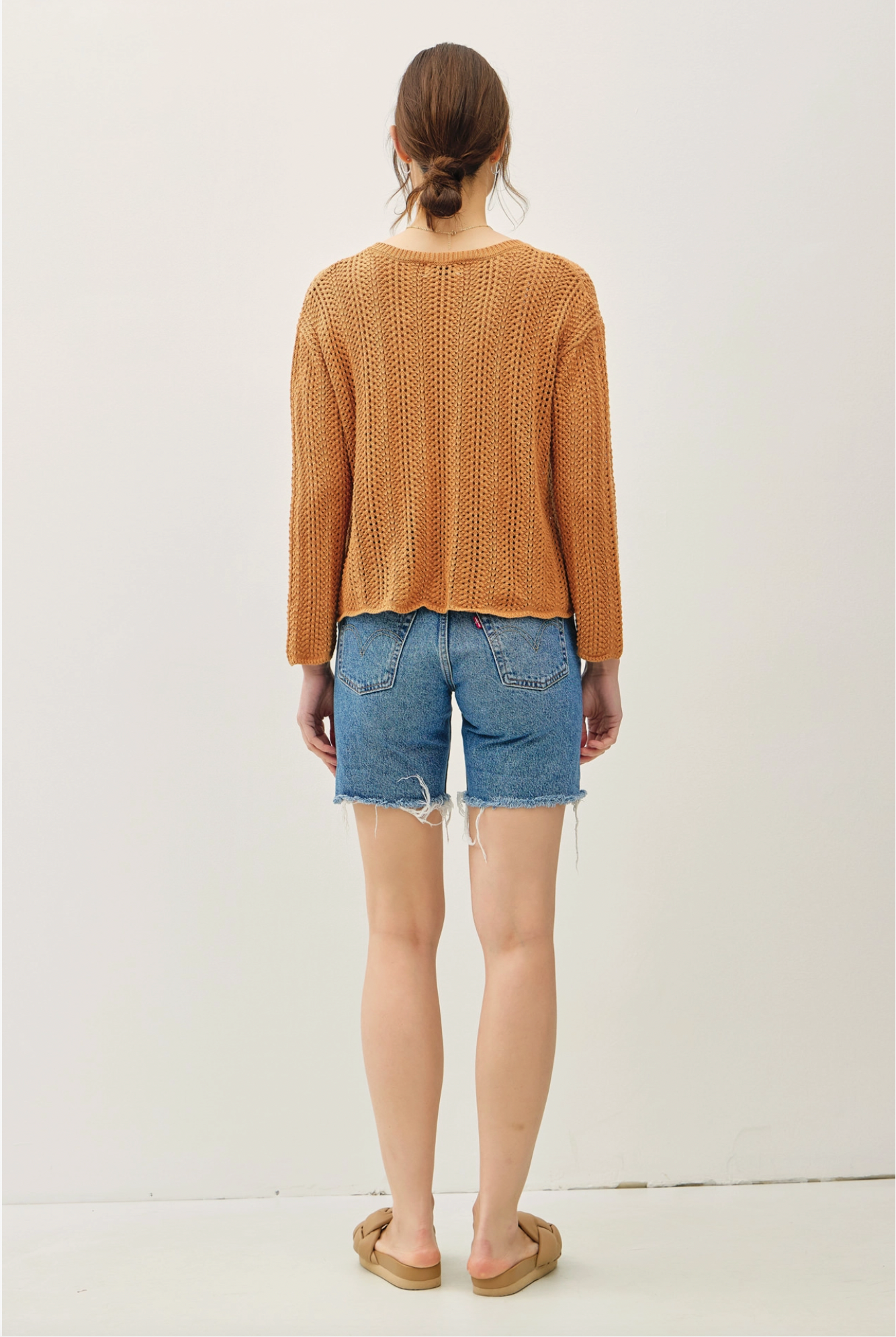 Textured Crochet V-Neck Pullover