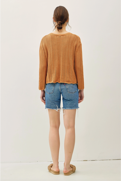 Textured Crochet V-Neck Pullover
