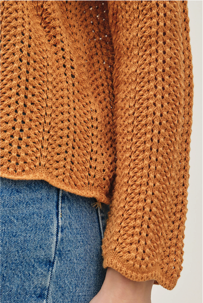 Textured Crochet V-Neck Pullover
