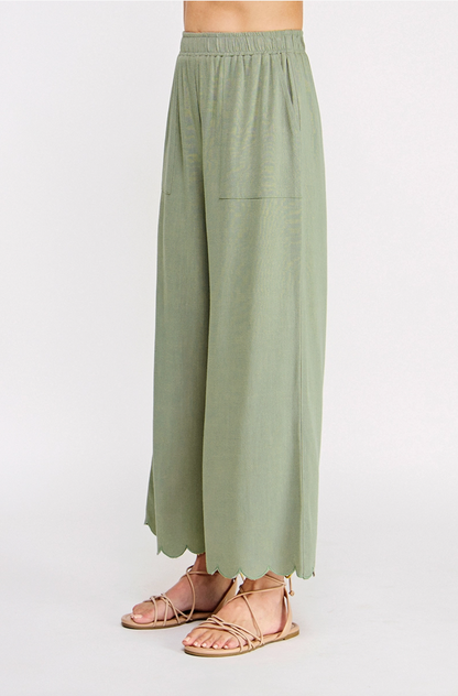 Linen Blend Scalloped Hem Pants