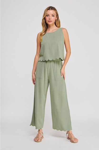 Linen Blend Scalloped Tank