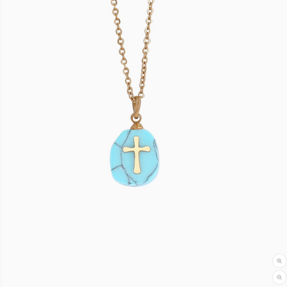 Natural Stone Cross Necklace