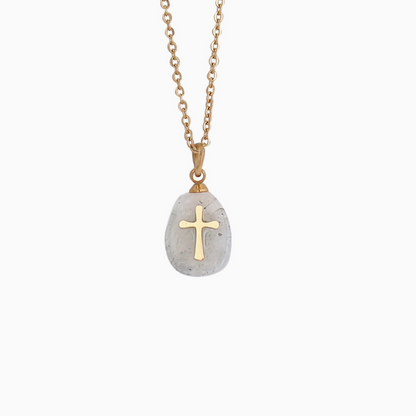 Natural Stone Cross Necklace