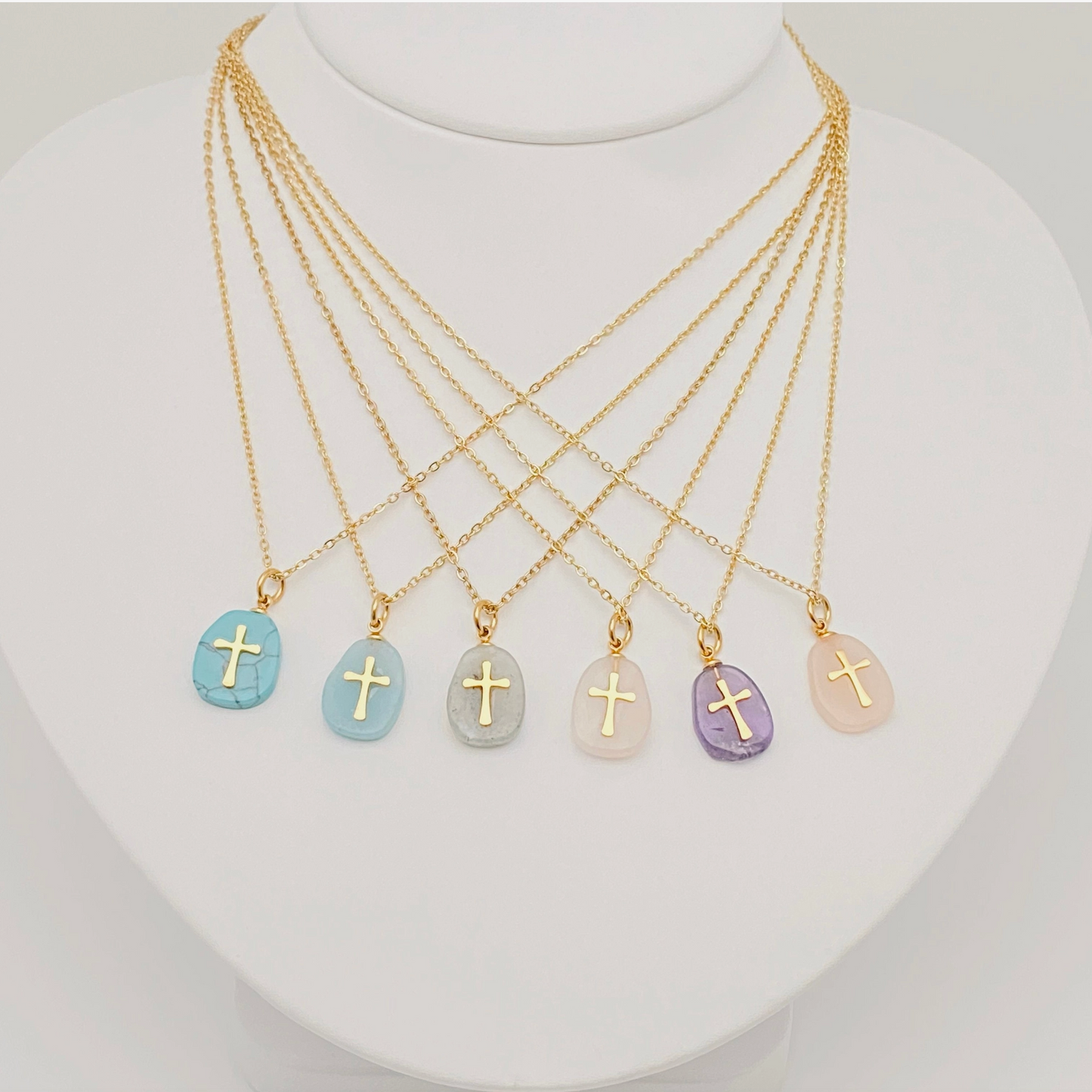 Natural Stone Cross Necklace
