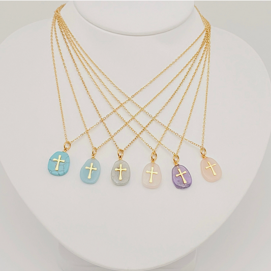 Natural Stone Cross Necklace