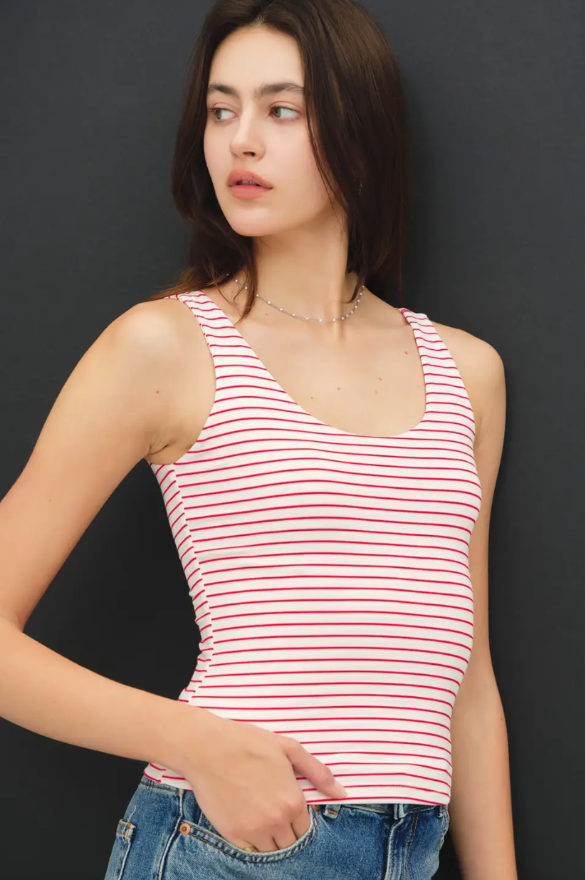 Cloudline Stripe Double Lined Tank (White/Red)