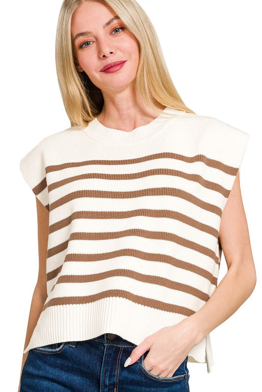 Waverly Sweater Vest Ivory/Mocha Front