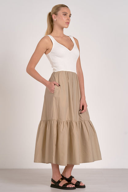 White/Tan Crochet Tank Maxi Dress 
