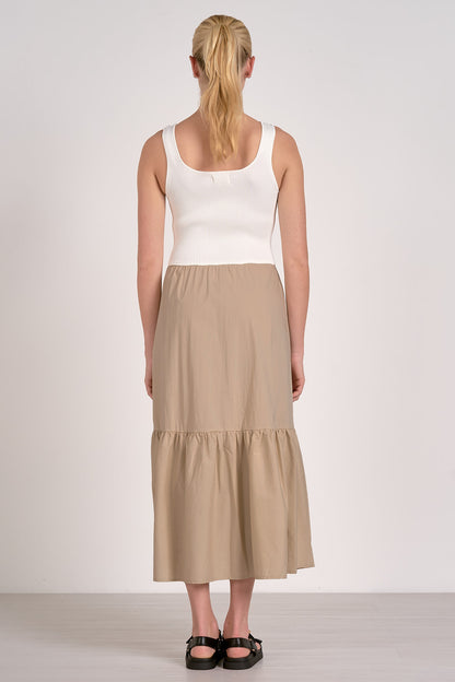 White/Tan Crochet Tank Maxi Dress - Back