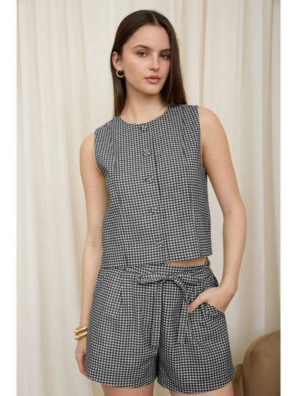 Monroe Gingham Button Tank