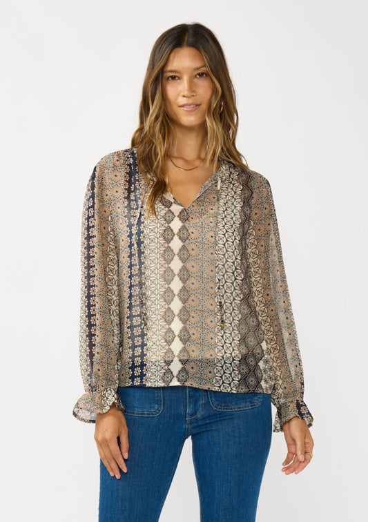 The Willow Ruffle Cuff Split Neck Blouse