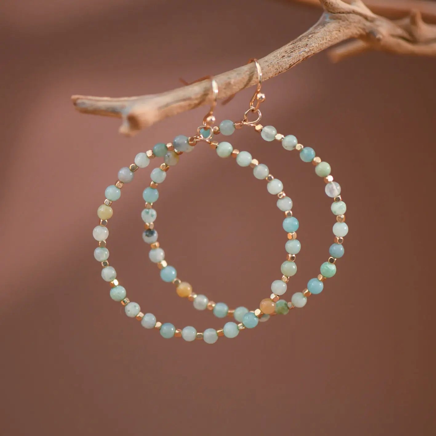 Natural Stone Beaded Circle Drop Earrings
