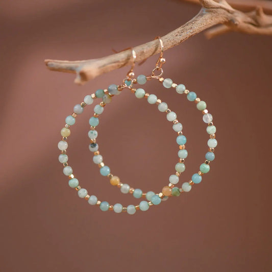 Natural Stone Beaded Circle Drop Earrings