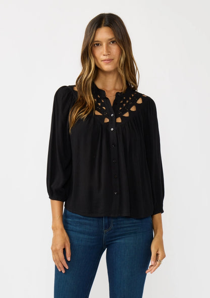 Cutout Embroidered Long Sleeve Blouse