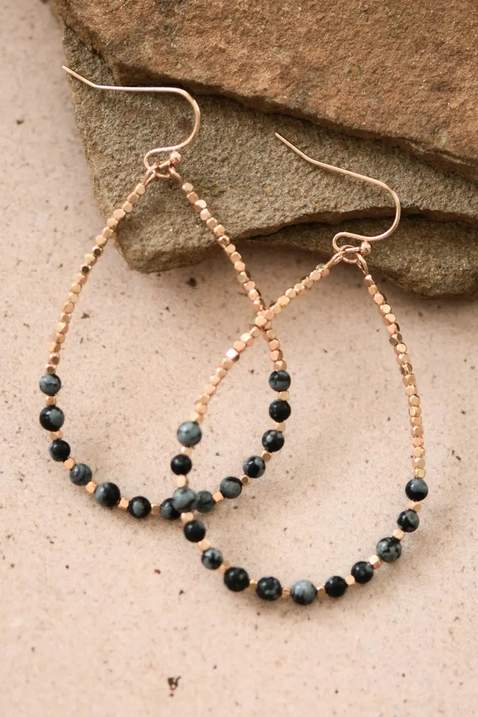 Onyx Stone Beaded Teardrop Earrings