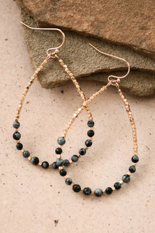 Onyx Stone Beaded Teardrop Earrings