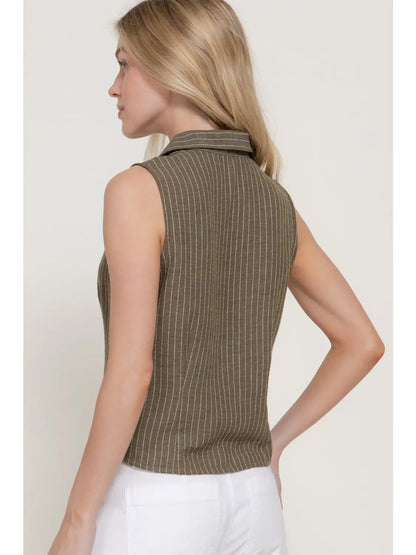 Striped Linen Button-up  Tank